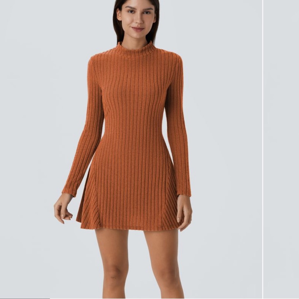 HALARA Ribbed Knit Stand Collar Long Sleeve Mini Dress *NWT*